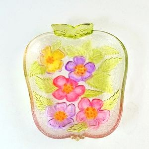 Vintage Glass Handpainted Floral Candy Dish Pink Green Purple